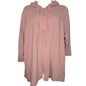 LOGO Lounge Lori Goldstein Womens Hoodie Tunic Sweater 4X Pink Full Zip Pockets